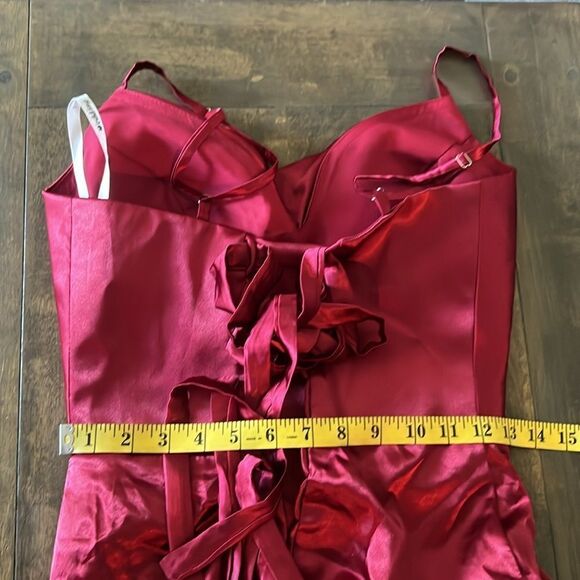 New Wedding dress Satin COWL NECK RED GOWN FRONT Split back lace up gown - Picture 11 of 13